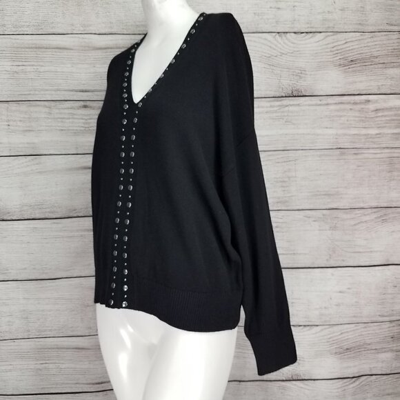 NEW Rebecca Minkoff Size S Francesca Studded Pullover V-neck Sweater Black $198 - Picture 7 of 13